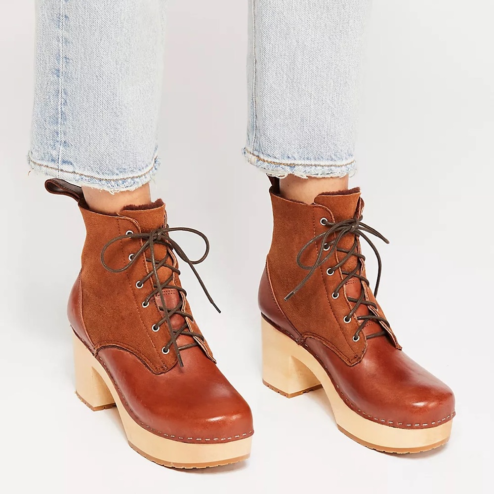 Swedish Hasbeens Hippie Lace-Up Clog Boots